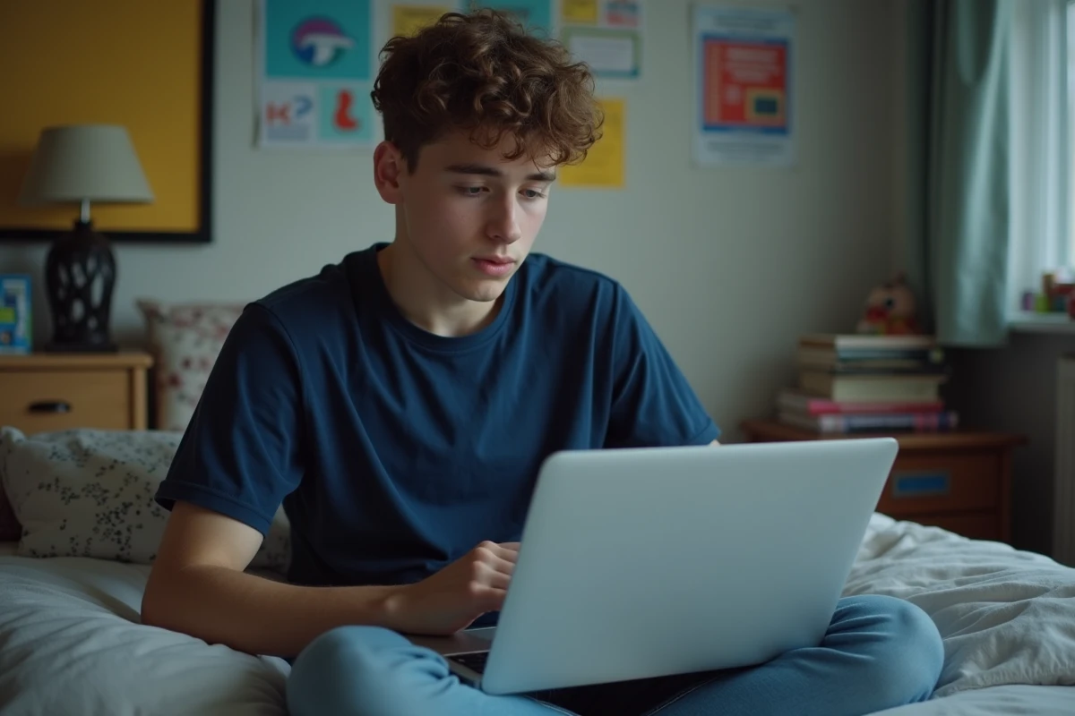 Adolescent hésitant face à un site proposant des abonnés TikTok gratuits sur son ordinateur portable