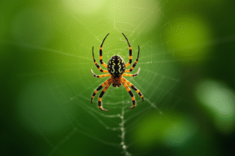 Araignée uloborid sur sa toile en forme de U en lumière naturelle