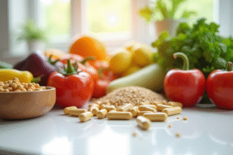 Assortiment de légumes frais et compléments vitamine B