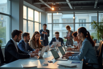 Bureau moderne à Lyon avec professionnels collaborant