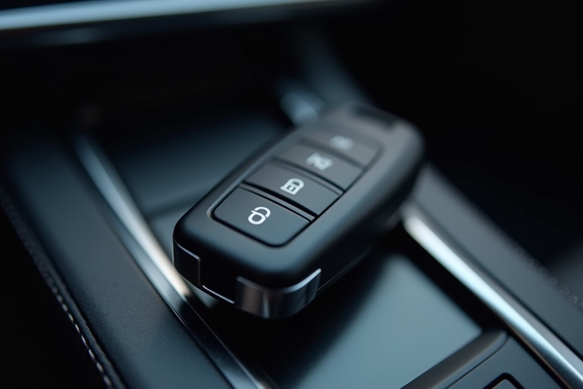 Clé de voiture avec code numérique sur console centrale