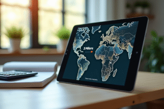 Carte digitale affichant la conversion miles en kilomètres sur un bureau lumineux