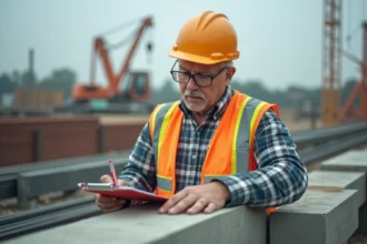 Chef de chantier en vérification sur site de construction