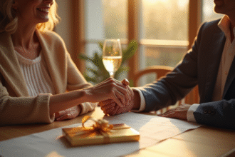 Couple d'une soixantaine élégants lors d'un dîner avec boîte vermeil