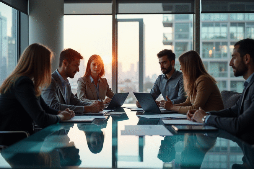 Groupe d'équipe d'entreprise en brainstorming dans un bureau lumineux