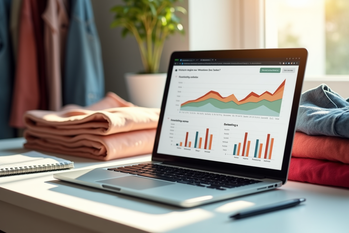 Espace de travail minimaliste avec ordinateur et vêtements