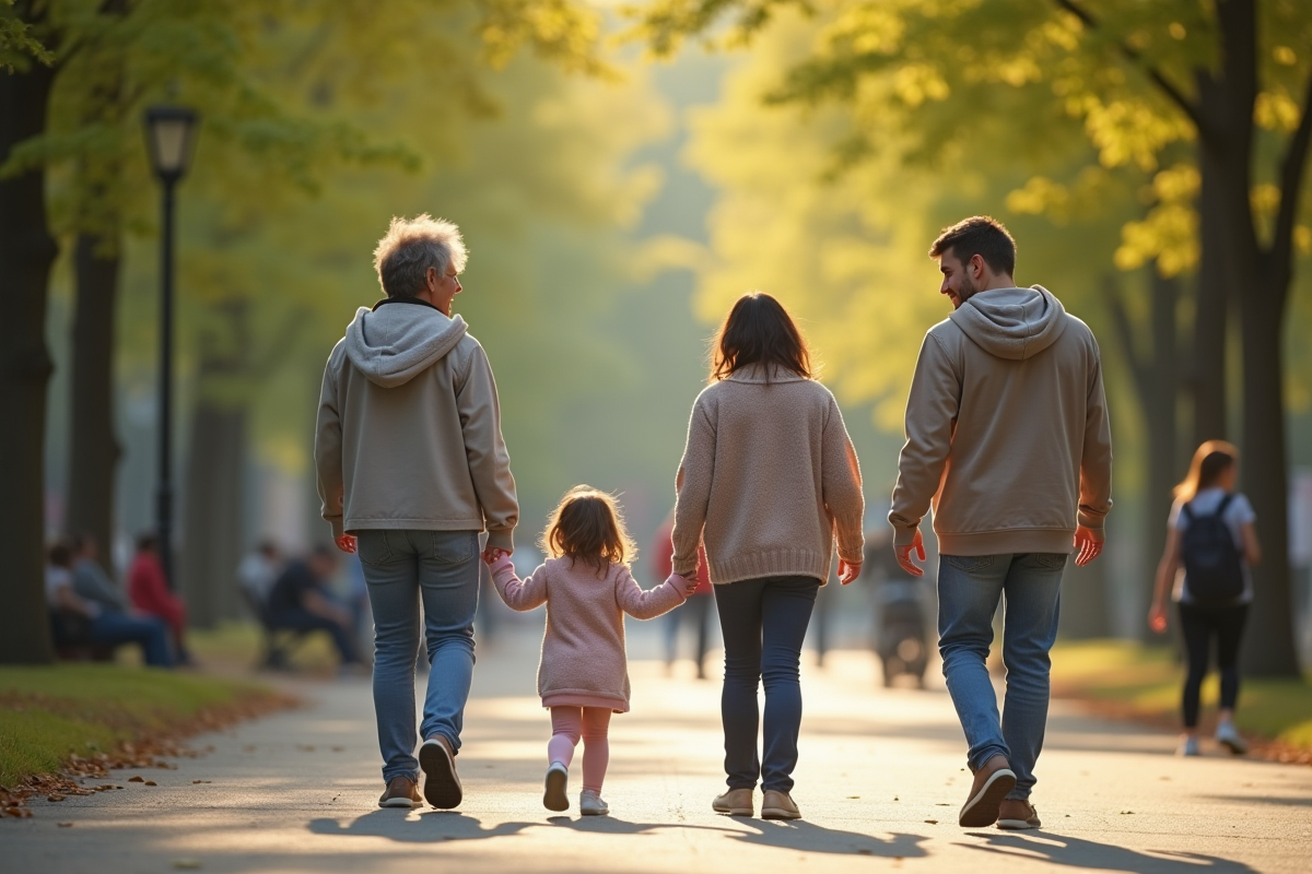 Famille anonymes dans un parc en journée ensoleillée