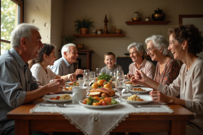 Famille multigenerational autour d'un repas convivial