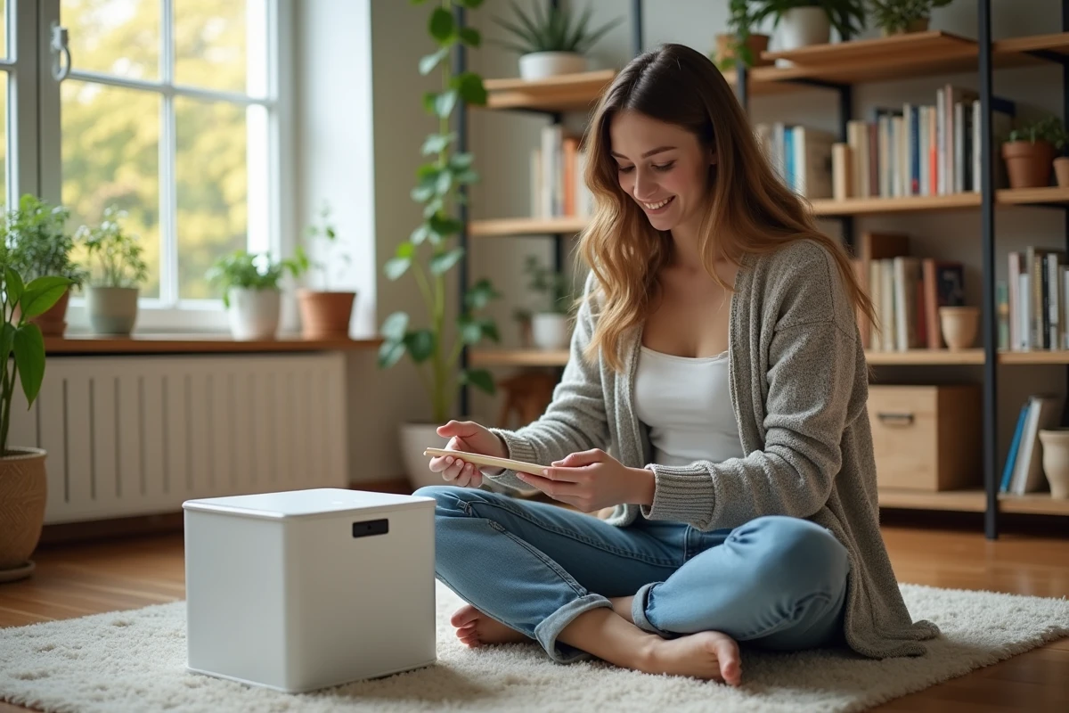 Jeune femme assemblant des unités de stockage d