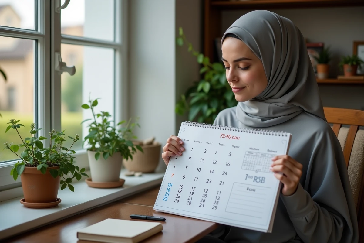 Jeune femme marquant les heures de prière sur un calendrier