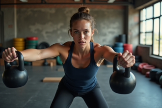 Jeune femme en action lors d'un entraînement CrossFit