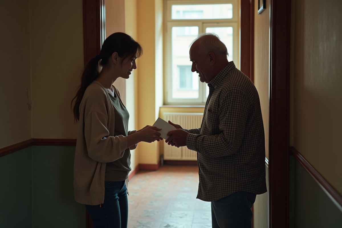 Fille donnant une enveloppe à son père dans l