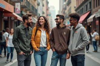 Groupe de jeunes adultes dans une rue urbaine dynamique
