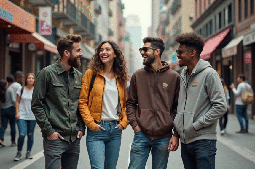 Groupe de jeunes adultes dans une rue urbaine dynamique