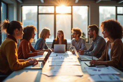 Groupe de jeunes professionnels collaborant en réunion