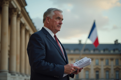 Homme d'affaires en costume devant le palais présidentiel français