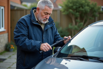 Homme d'âge moyen vérifiant une lame d'essuie-glace