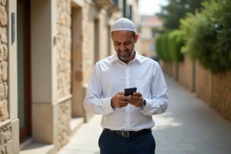 Homme nord-africain vérifiant l'heure de prière à Béziers