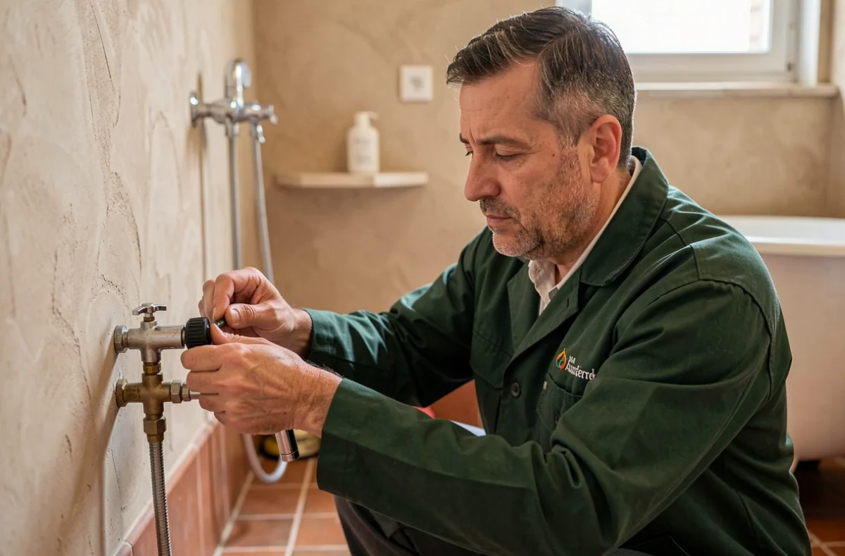 Artisan plombier chauffagiste Jalouzot Daniel remplaçant un mitigeur thermostatique dans un appartement d'Auxerre