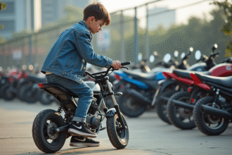 Adolescent inspectant une moto 50cc d'occasion en extérieur