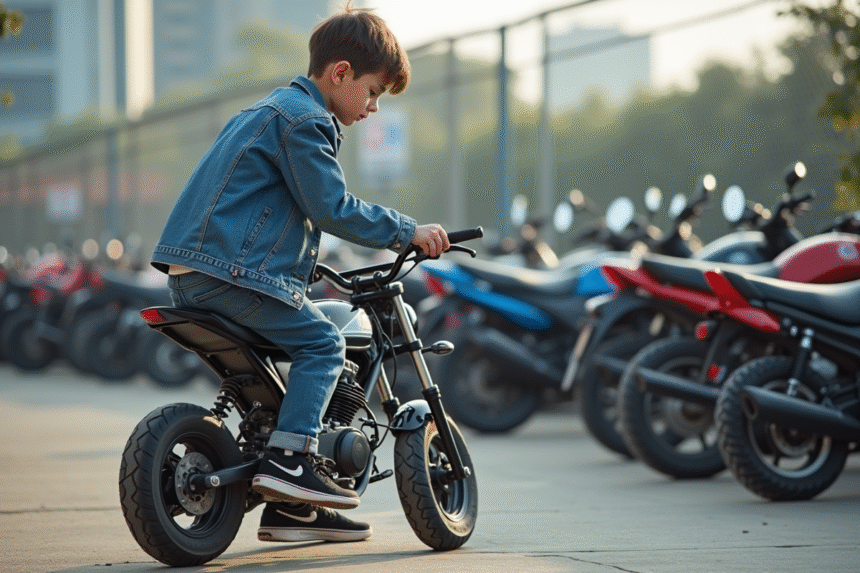 Adolescent inspectant une moto 50cc d'occasion en extérieur