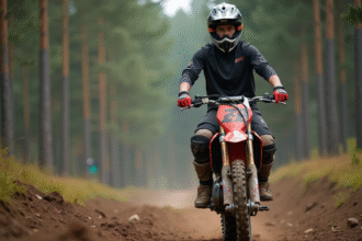 Jeune homme en motocross sur une piste naturelle