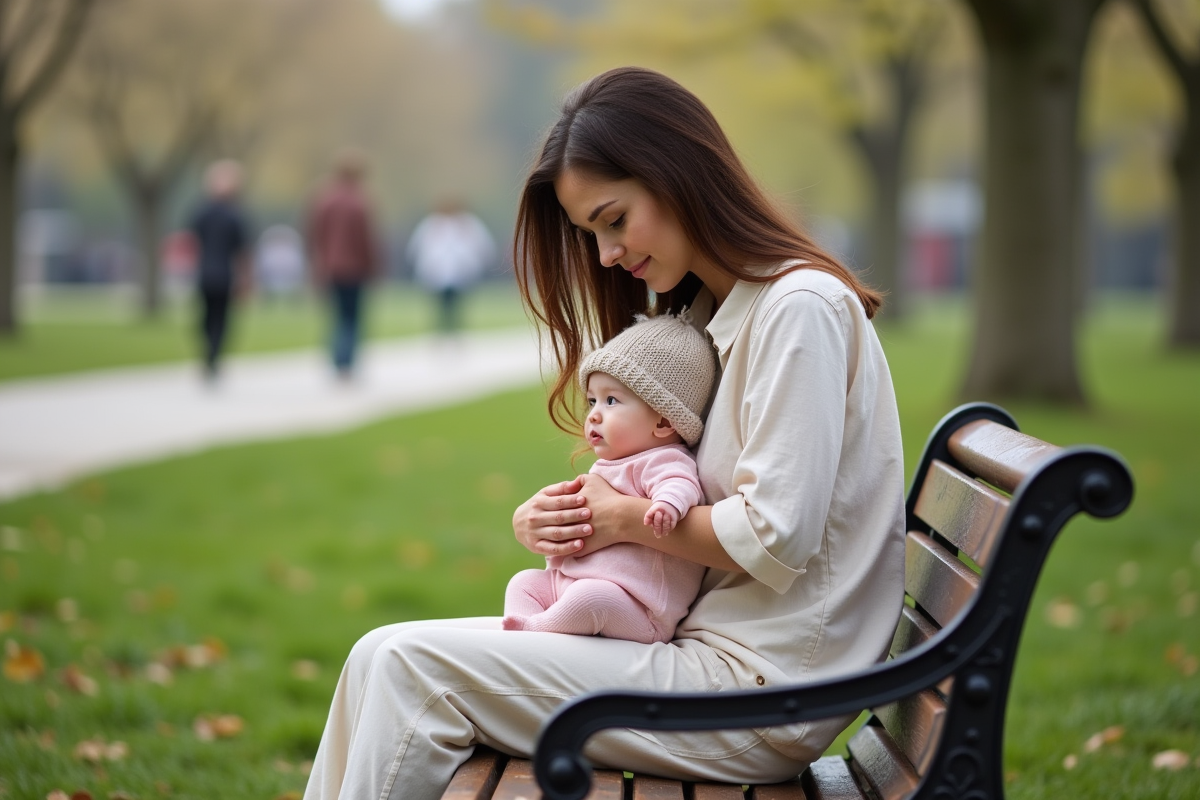 Mère et enfant dans un parc au printemps en extérieur