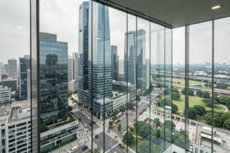 Panorama d'une grande métropole moderne symbolisant un pays développé avec gratte-ciels et infrastructures urbaines avancées