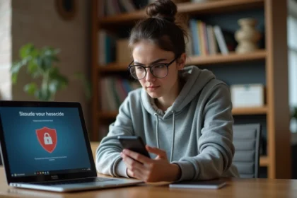 Jeune femme vérifiant la sécurité de son compte TikTok avant de saisir ses identifiants sur smartphone